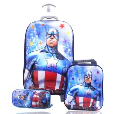 BGC Marvel Captain America Koper Set Troley T + Lunch Box + Kotak Pensil 5D Timbul HOLOGRAM Import Hard Cover Tas Anak Sekolah