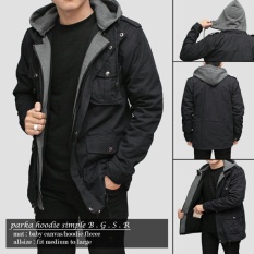 BGSR Jaket Parka Hoodie Pria Simple - Hitam
