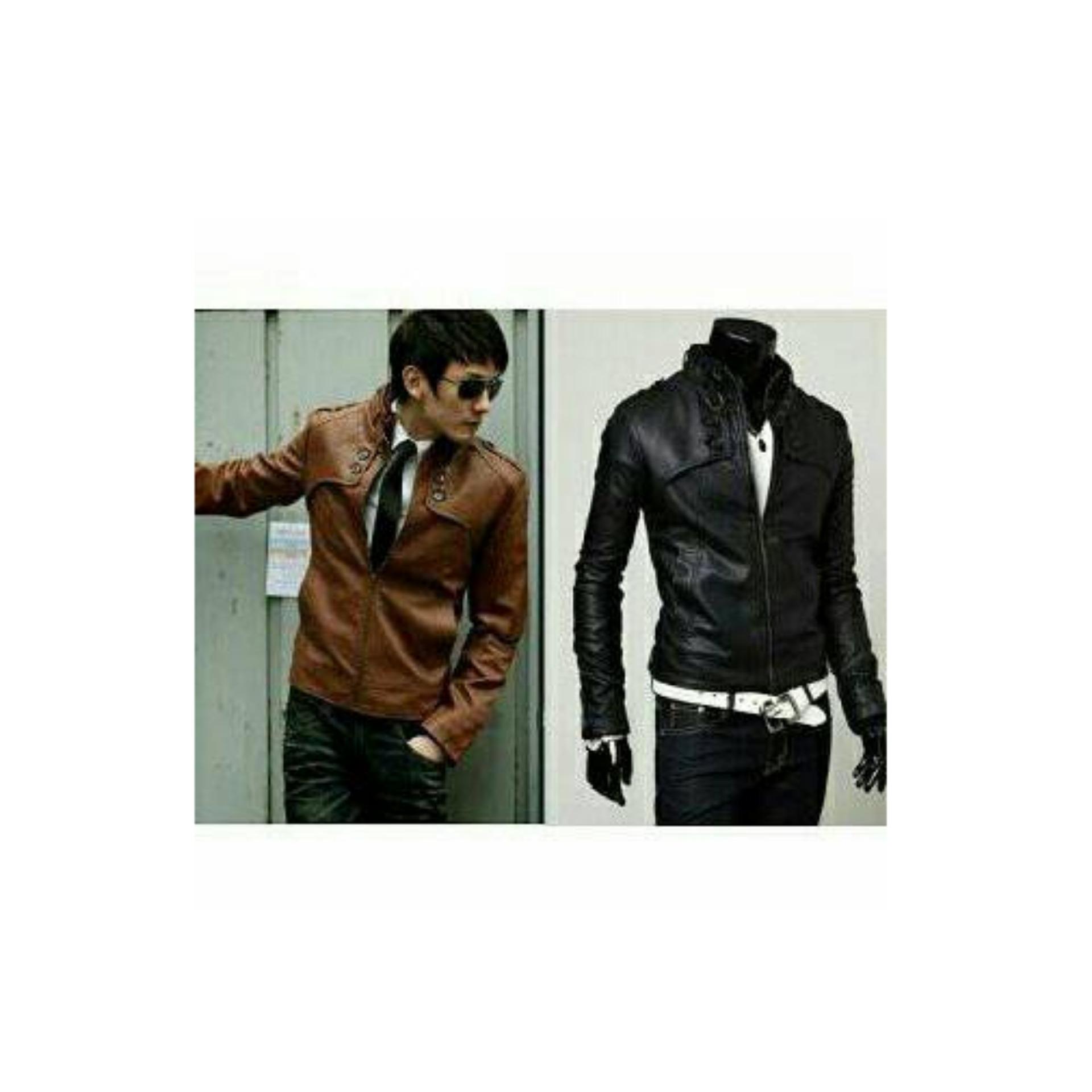 BHL Jaket Kulit Pria Trendy Model Korea - Black'[Hitam]'   