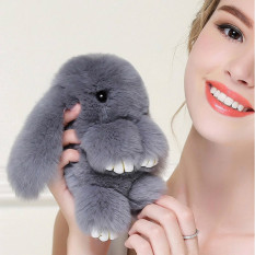 Ukuran Besar Rex Kelinci Asli Asli Bulu Charm Cute Pompon Mainkan Kelinci Mati Mainan Boneka Monster untuk Keychain/Mobil /tas Hiasan (Warna: Abu-abu)-Intl