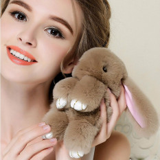 Ukuran Besar Rex Kelinci Asli Asli Bulu Charm Cute Pompon Mainkan Kelinci Mati Mainan Boneka Monster untuk Keychain/Mobil /tas Hiasan (Warna: Khaki)-Intl