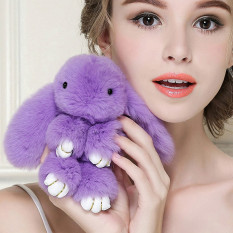 Big Size Rex Rabbit Real Genuine Furs Charm Cute Pompon Play Dead Rabbit Toy Doll Monster for Keychain/ Car/Bag Charms(Color:Purple) - intl