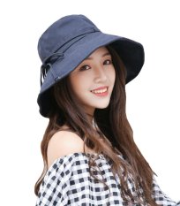 Bigood Wanita Musim Panas Wide Topi Pantai Yang Lebar Topi Floppy Lipat Ember Topi Anti Silau Biru Dongker-Intl