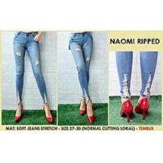 BNTG-Celana Jeans Panjang Ripped Biru Wanita Motif Sobek.
