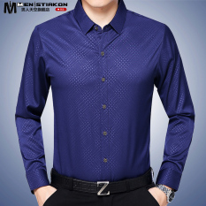 Bisnis Tidak Besi Ayah Pencetakan Kemeja Lengan Panjang Baju Kemeja (Biru 029)