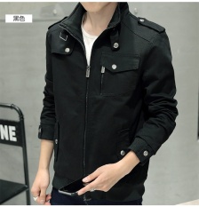 Hitam Musim Gugur Baju Katun Baru Jaket Anak Muda FASHION Self Budidaya Solid Warna Keran Air Mesin Jaket Pria Tren-Intl