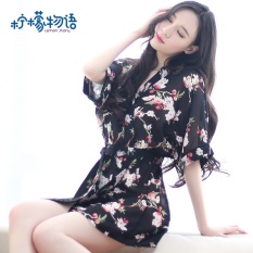Black floral chiffon bathrobes kimono dresses temptation sexy underwear sexy pajamas S8010 - intl