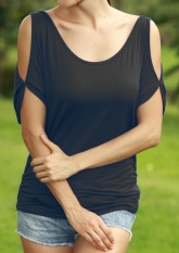Wanita HITAM T-shirt Couture Strapless Baru Lengan Pendek T-shirt BARU Ukuran All-Match Baju Longgar-Intl