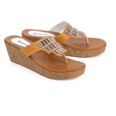 Blackkelly LFZ 120 Sandal Casual Wanita - Pu-Pvc - Pr Karet - 5Cm - Simple Dan Elegan(Tan)
