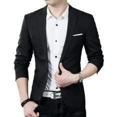 Blazer Jas Pria Cowok Elegan Korea Black Hitam Polos Casual Slim Hug - Beb75b