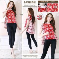 BLOUSE 131ACAE# BLOUSE ATASAN BATIK PENGUIN LONG TAIL KATUN ADEM STRETCY MERAH