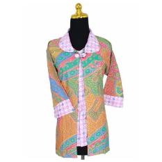 Blouse Bolero Wanita Karier Batik Kawung Pelangi Pink