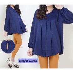 Blouse Wanita Atasan Wanita Blouse Cewek Emboss Ladies Navy Jumbo Blouse Baju Atasan Wanita Bigsize (CANTUMKAN WARNA PADA DATA DIRI PEMBELI STELAH NAMA)