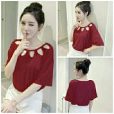 Vanesssa Blouse merah Blouse Lengan terompet ruffle/ Blouse Kotak Polos Cewek / Hem Kemeja Baju Wanita Fashion Bangkok / Blus Korean Style / Blouse Wanita Modern