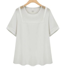 Baju Blus Musim Panas Baru Eropa dan Amerika Wanita Gemuk MM Adalah Tipis Berongga Benang Pendek Lengan Chiffon Shirt- INTL