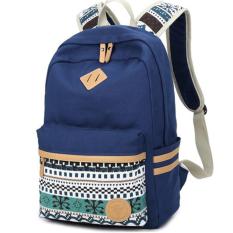 Biru Ransel Wanita Etnis untuk Remaja Sekolah Gadis Wanita Cantik Tas Sekolah Ladies Canvas Backpack Wanita Kembali Pack-Intl