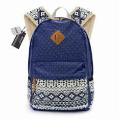 Biru Fashion 1 Pcs Kanvas Tas Sekolah untuk Gadis-gadis Remaja Wanita Tas Bahu Tas Ransel Korea Gaya Preppy Ransel Wanita Cetak -Intl