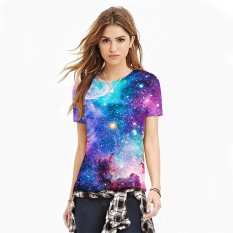 Blue Sky Digital Cetak T-shirt Wanita Lengan Lengan Pendek Leher Bulat Kaos-International