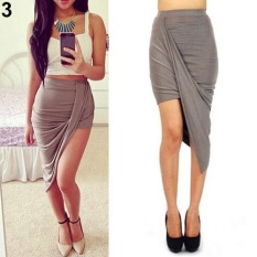 Cincin Wanita Bluelans Drape Asimetris Berpinggang Tinggi Peregangan Bodycon Rendah Mini Rok Maxi L (Kopi)