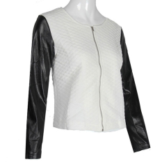 Bluelans® Wanita Faux Kulit Splicing Zipper Lengan Panjang Jaket Mantel Putih