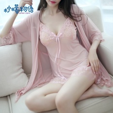 Blush Pink floral chiffon bathrobes kimono dresses temptation sexy underwear sexy pajamas S8028 - intl