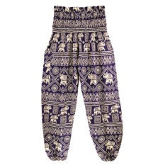 Bohemia Lantern Wanita Yoga Celana Outdoor Latihan Dicetak Loose Thin Model Gajah Thailand 1 Seri Tinggi Pinggang Model dengan Pocket Gratis Ukuran Dark Blue-Intl