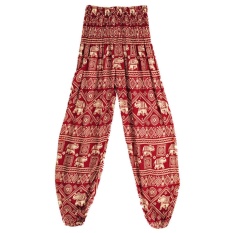 Bohemia Lantern Wanita Yoga Celana Outdoor Latihan Dicetak Loose Thin Model Gajah Thailand 1 Seri Tinggi Pinggang Model dengan Pocket Gratis Ukuran Merah-Intl