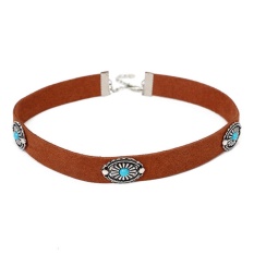 Bohemian Gaya Retro Logam Bunga Pirus Kerah Kalung Perhiasan Cokelat 38 Cm-Internasional