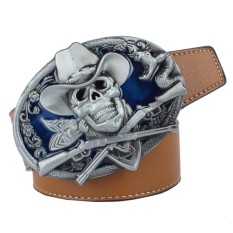 Bolehdeals Laki-laki Sabuk Pu Kulit Sabuk Gesper Tengkorak dan Ular untuk Western Koboi Jeans Pinggang-Internasional