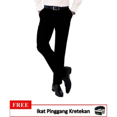Bonus Ikat Pinggang - FIURI - CDL Teflon - Celana Hitam Pria Reguler Fit - Celana Formal Pria - Celana Kain Pria - Celana Kerja Pria