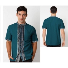 Bosbaju Busana Muslim Kemeja Koko Batik Tengah Tosca
