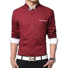 Bosbaju Kemeja Pria Lengan Panjang Vicky Maroon List Putih
