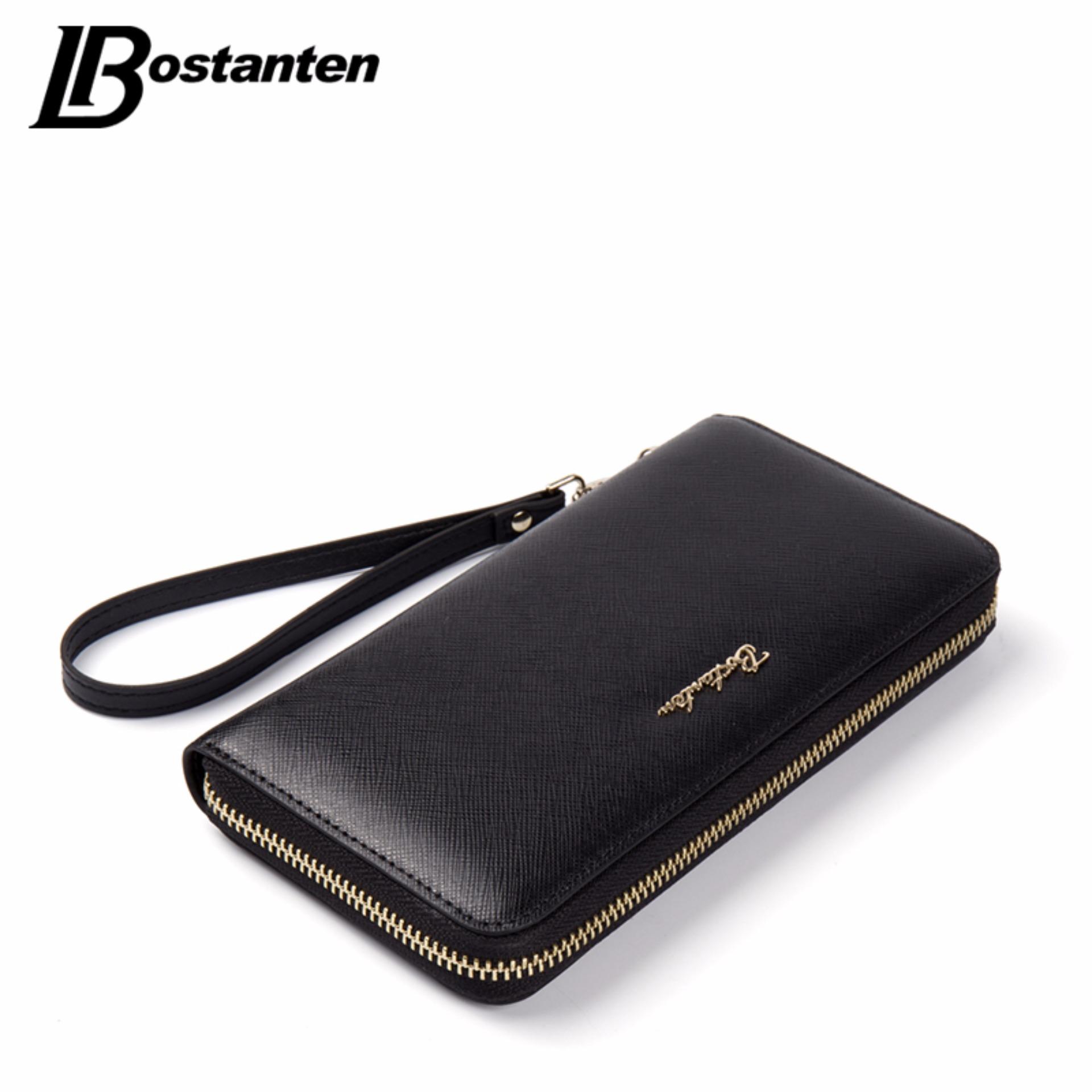 BOSTANTEN Sapi Kulit Asli Wanita Dompet Wristlet Wanita Zipper Panjang Dompet Mewah Merek Coin Purse Clutch Designer Tas Uang- INTL