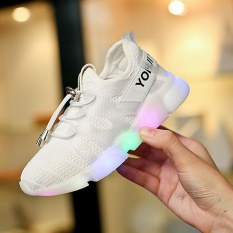 Anak Laki-laki dan Perempuan Fashion LED Colorful Luminescence Slip-ons Sepatu Bernapas Ringan Kets (Putih)-Intl