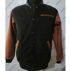 BOYAN JAKET PRIA VARSITY KULIT SINTETIS MODEL BASEBALL LENGAN COKLAT