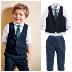 Boys 4 Pieces Setelan Kaus + Tie + Rompi + Pant Fashion Inggris Preppy Style Lembut Pakaian untuk Pernikahan Formal Pakaian-Intl