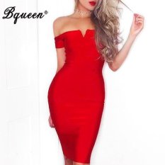 Bqueen 2017 Baru Tiba Hot Jual Fashion Seksi dari Bahu Lengan Pendek V-Leher Perban Dress Putih Merah Gaun Pesta Wanita
