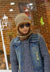 Brand Knit Pria Winter Hat Caps Bonnet Musim Dingin Topi untuk Beanie Hangat Baggy Knitted Hat dan Scarf (khaki) -Intl