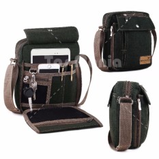 Tas Selempang Braun Fox Canvas Pria Multifunction Messenger Shoulder Bag - Dark Green Tas Pria Tas Bahu Tas Slempang Crossbody Man Tas Fashion Pria