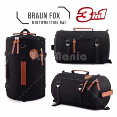 Tas Ransel Pria / Wanita Korea Braun Fox - Canvas Tabung 3in1 Multifungsi Tas Pria Fitness Gym Olahraga - Hitam Tas Jinjing Tas Selempang Gaya Korea Distro Eiger Bodypack Fila Anello Kanvas Canvas Ransel Unisex Fashion Pria Termurah Terlaris Best Seller