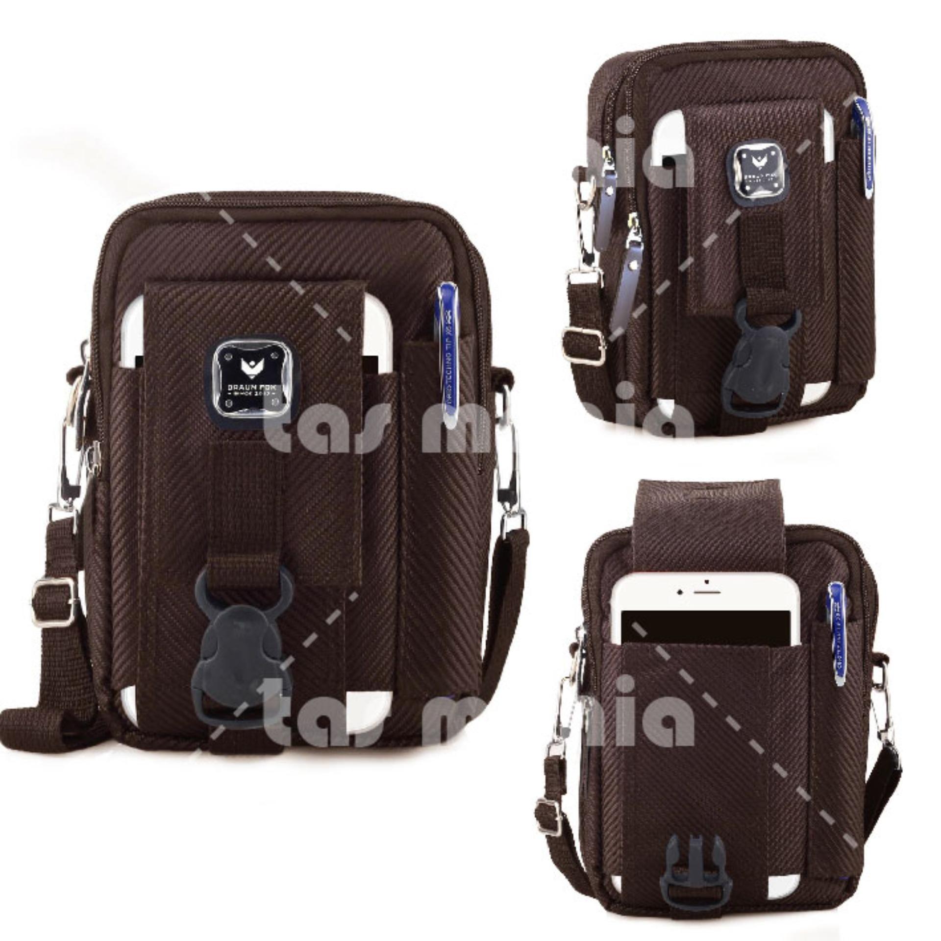 Tas Selempang Braun Fox Tas Pinggang Pria Army Tactical Molle Salur Waist Small Bag Military - Brown Tas Messenger Tas Slempang Crossbody Man Tas Fashion Pria