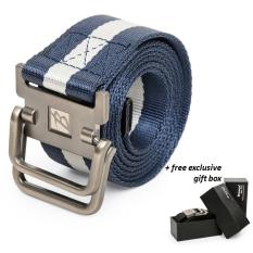 BREWYN Double Metal Buckle Canvas Belt / Ikat pinggang pria / Sabuk Pria - JACKSON - BIRU STRIPE KHAKI