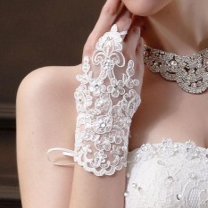Bride Pernikahan Baju Pesta Sarung Berlian Imitasi Renda Satin Pengantin Sarung Tangan-Intl