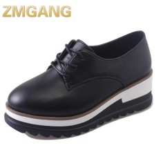 British College Angin-2017 Musim Gugur Tebal Bawah Bullock Sepatu Kulit Dokumenter Oxford Sepatu-HITAM-Intl