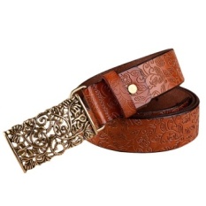 Coklat Kualitas Bagus 1 PC Fashion Wo Sabuk Kulit Vintage Beltall-Match Belt untuk Wo Sabuk Logam Vintage Ikat Pinggang Ukir- INTL