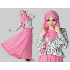 Bt Pink Liena Hijab 3in1 Atasan Spandek Printing Rok Jersey + Pasmina Fit L Berat 0.48