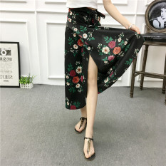Rok Korea Fashion Style Musim Panas Rok Berbentuk Huruf A Sifon Longgar (Dasar Hitam Rose Bunga)