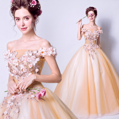 Farcent Dewi warna emas HUADO model bahu terbuka Gongzhuxinniang gaun resepsi gaun pengantin upacara pernikahan Baju Pelayanan 2221