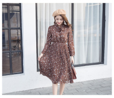 Bunga Sifon Model Musim Semi Dan Musim Gugur Baru Setengah Panjang Model Gaun Gaun (Kopi) baju wanita dress wanita Gaun wanita