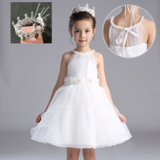 Busana Children Baju Pertunjukan Anak Kecil Pengapit Rok Terusan Rok Gaun (Putih Rok (untuk Mengirim Model model Sama Mahkota))